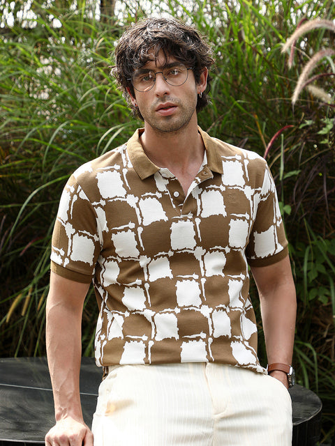Runway Gods Blob-Geometric Jacquard Polo T-Shirt