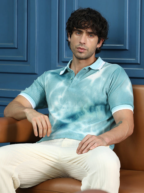 Runway Gods Dye-Geometric Jacquard Polo T-Shirt
