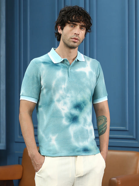 Runway Gods Dye-Geometric Jacquard Polo T-Shirt