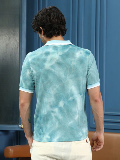 Runway Gods Dye-Geometric Jacquard Polo T-Shirt