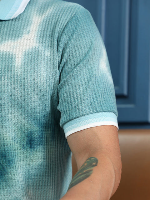Runway Gods Dye-Geometric Jacquard Polo T-Shirt