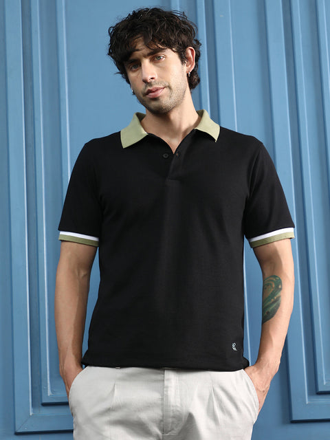 Runway Gods Contrast Textured-Knit Polo T-Shirt