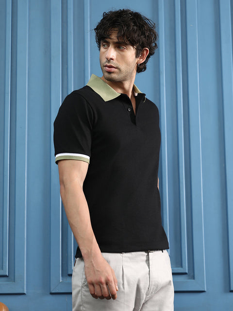 Runway Gods Contrast Textured-Knit Polo T-Shirt