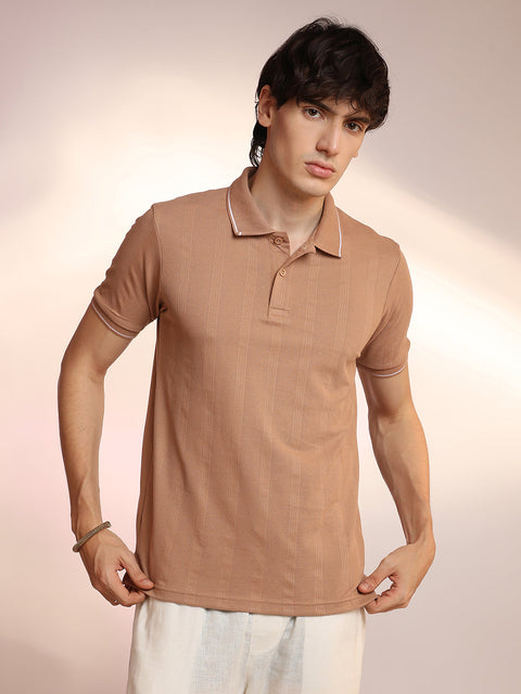 Just Be Lined-Knit Polo T-Shirt