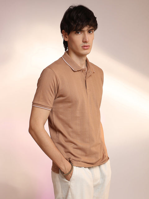 Just Be Lined-Knit Polo T-Shirt