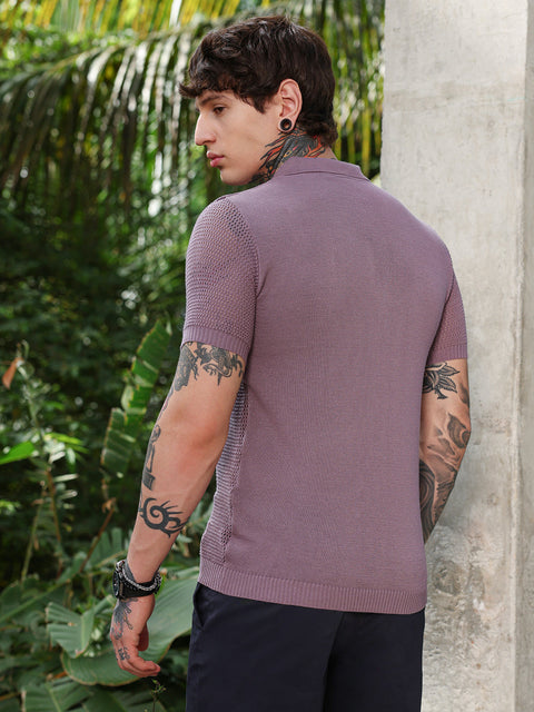 HookdSpiral-Panel Open-Knit Polo T-Shirt