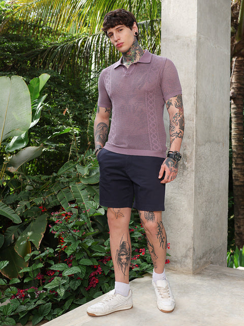 HookdSpiral-Panel Open-Knit Polo T-Shirt