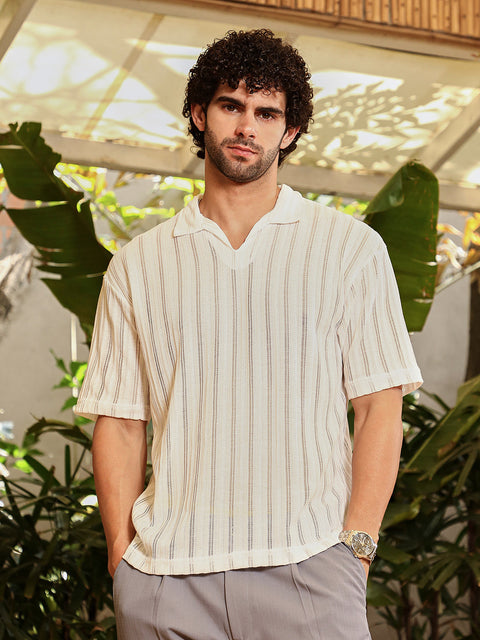 Behookd Duo-Striped Relaxed Polo T-Shirt