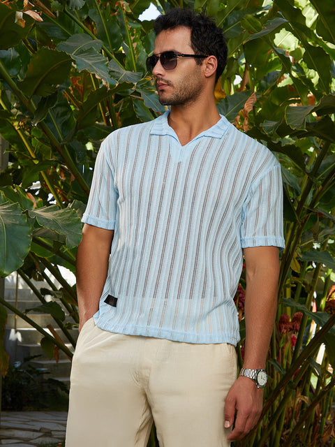 Face Card Duo-Striped Relaxed Polo T-Shirt