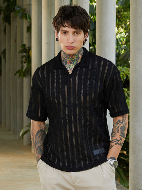 Face Card Duo-Striped Relaxed Polo T-Shirt