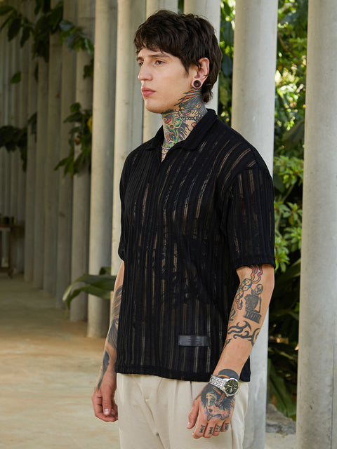 Face Card Duo-Striped Relaxed Polo T-Shirt