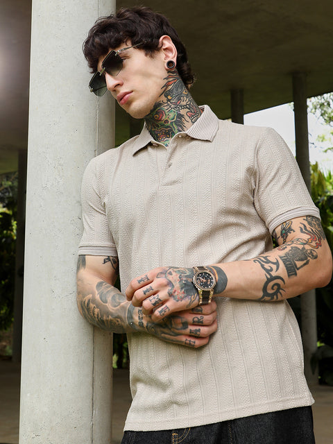 Behookd Texture-Lined Polo T-Shirt