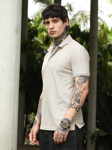 Behookd Texture-Lined Polo T-Shirt