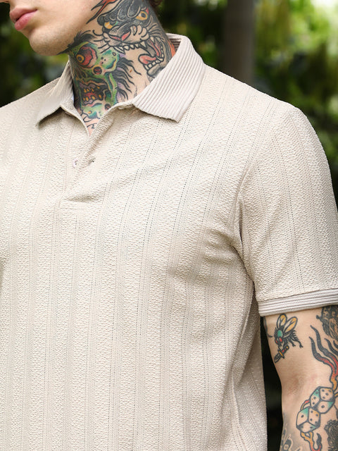 Behookd Texture-Lined Polo T-Shirt