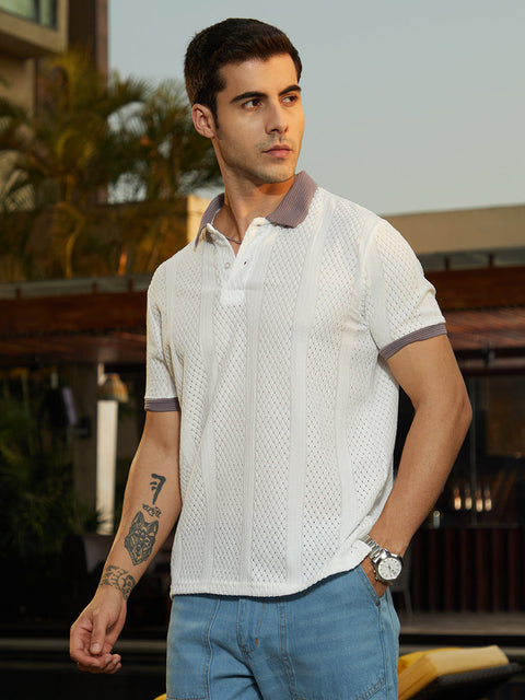 Behookd Contrast Open-Knit Polo T-Shirt