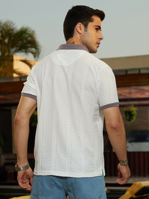 Behookd Contrast Open-Knit Polo T-Shirt