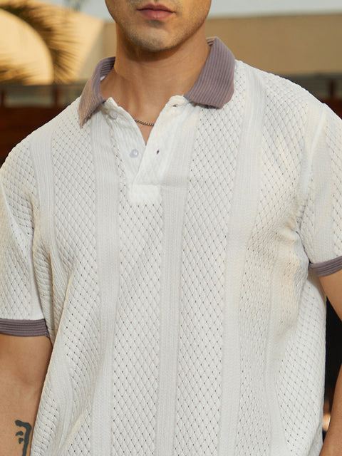 Behookd Contrast Open-Knit Polo T-Shirt