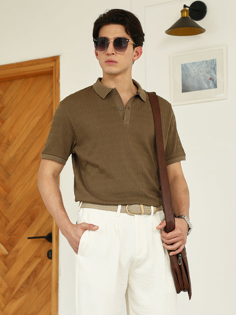 HookdBrown Textured Polo T-shirt - Poly Spandex Blend