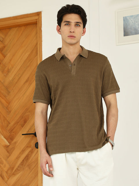HookdBrown Textured Polo T-shirt - Poly Spandex Blend