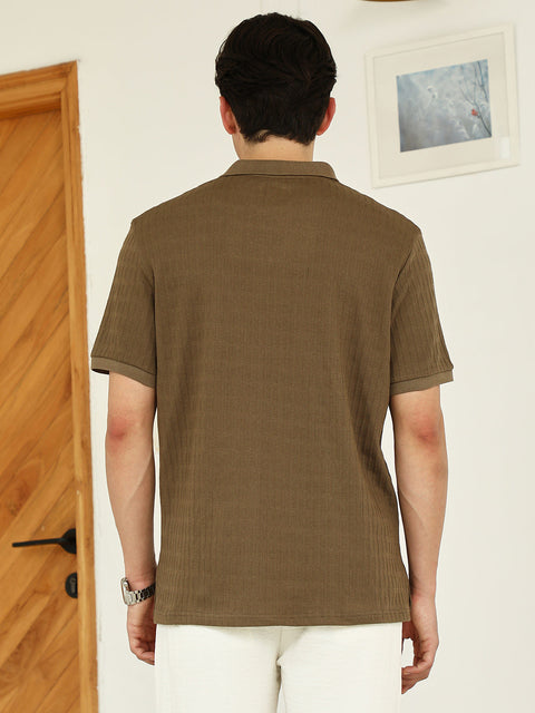 HookdBrown Textured Polo T-shirt - Poly Spandex Blend