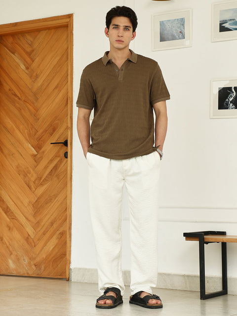 HookdBrown Textured Polo T-shirt - Poly Spandex Blend