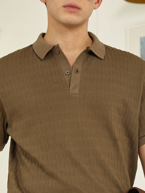 HookdBrown Textured Polo T-shirt - Poly Spandex Blend