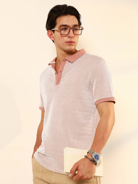 HookdSeersucker-Striped Polo T-Shirt