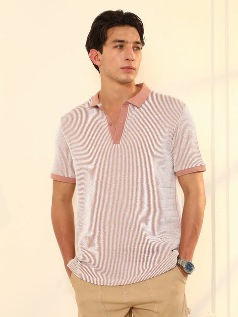 HookdSeersucker-Striped Polo T-Shirt