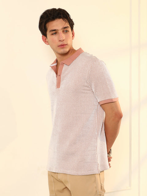 HookdSeersucker-Striped Polo T-Shirt