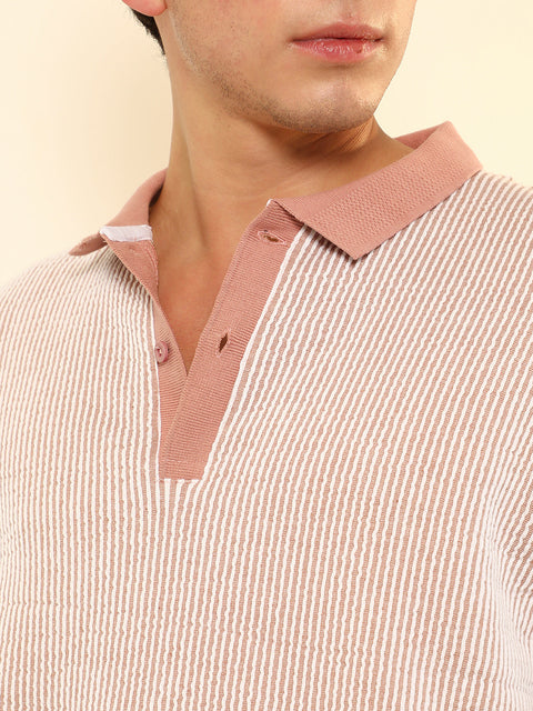 HookdSeersucker-Striped Polo T-Shirt