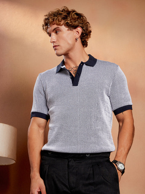 Behookd Contrast-Seersucker Polo T-Shirt