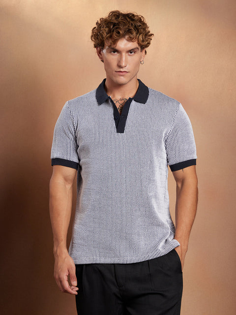 Behookd Contrast-Seersucker Polo T-Shirt