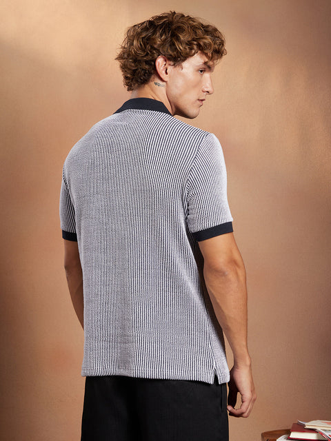 Behookd Contrast-Seersucker Polo T-Shirt
