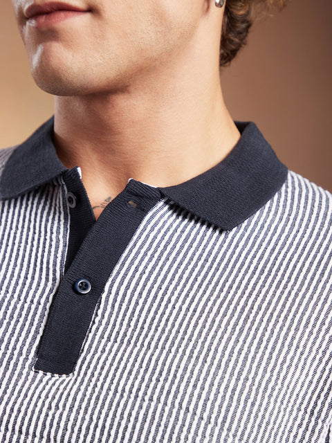 Behookd Contrast-Seersucker Polo T-Shirt