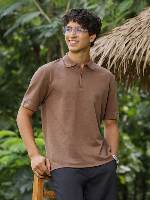 Interim Seersucker-Jacquard Polo T-Shirt