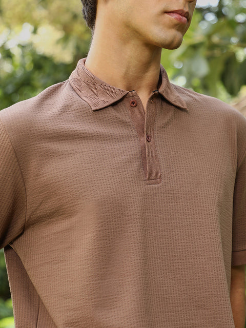 Hooked Seersucker-Jacquard Polo T-Shirt