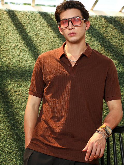 CTRL CLUB Ripple-Lined Tactile Polo T-Shirt
