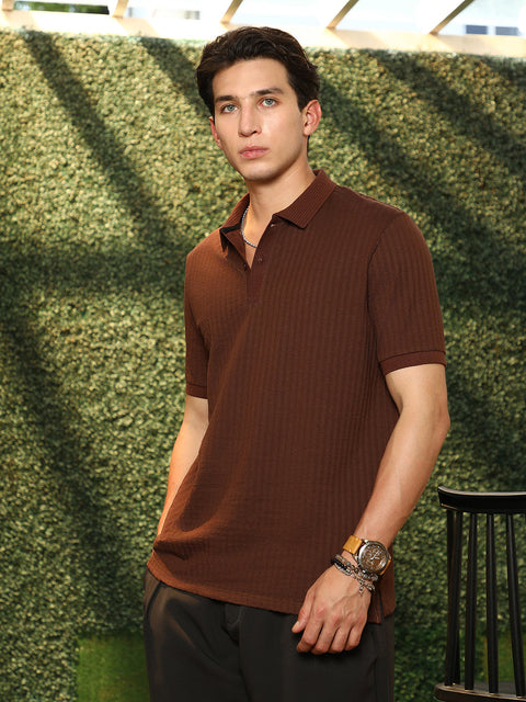 CTRL CLUB Ripple-Lined Tactile Polo T-Shirt