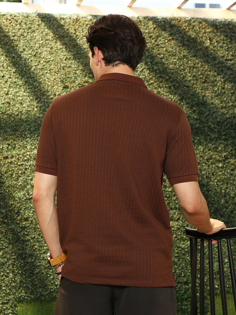 CTRL CLUB Ripple-Lined Tactile Polo T-Shirt