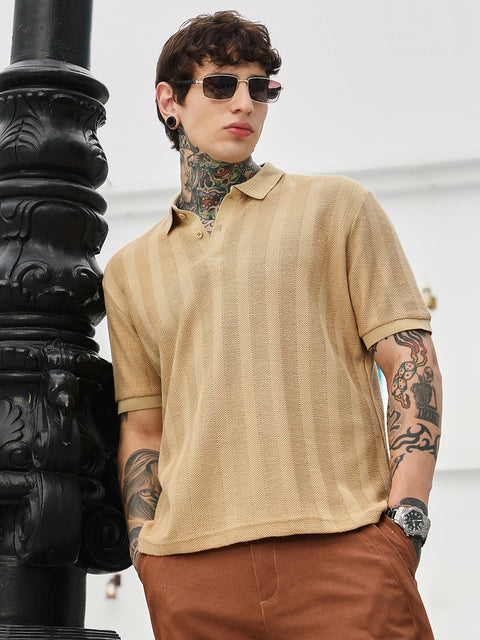 Hooked Candy Stripe-Knitted Polo T-Shirt