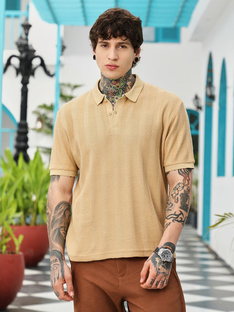 Hooked Candy Stripe-Knitted Polo T-Shirt