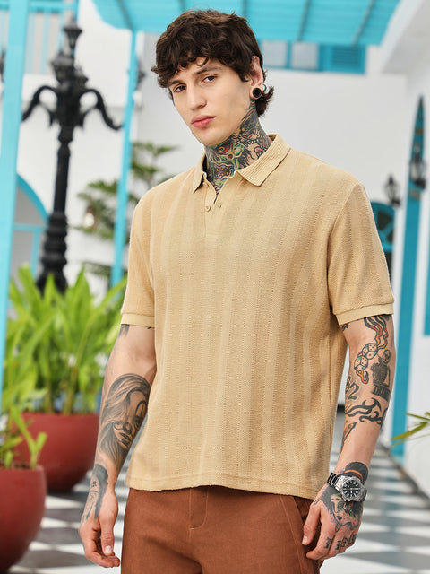 Hooked Candy Stripe-Knitted Polo T-Shirt