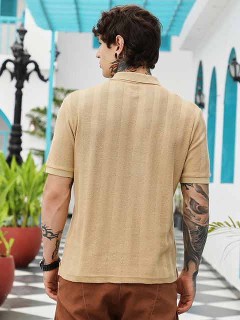 Hooked Candy Stripe-Knitted Polo T-Shirt