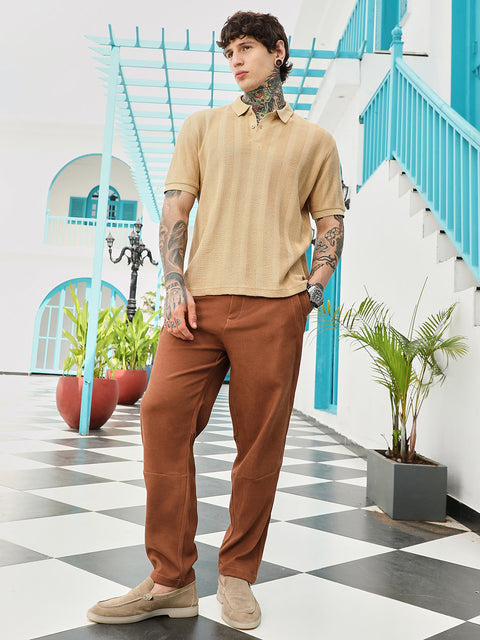 Hooked Candy Stripe-Knitted Polo T-Shirt