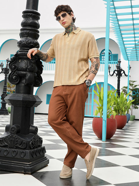 Hooked Candy Stripe-Knitted Polo T-Shirt