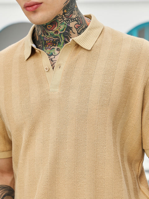 Hooked Candy Stripe-Knitted Polo T-Shirt