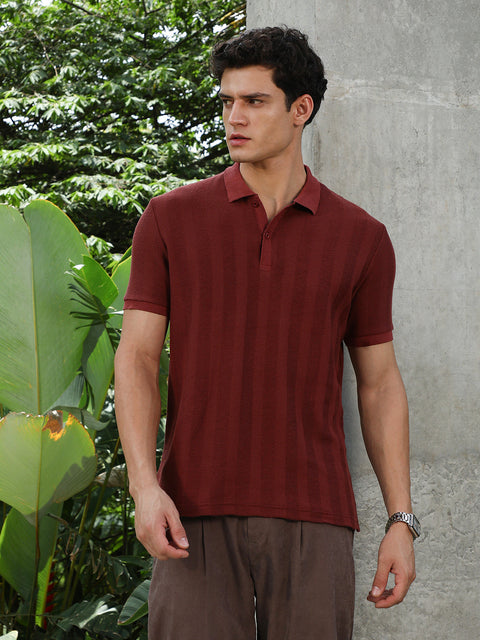 HookdRust Red Candy Stripe-Knitted Polo T-Shirt