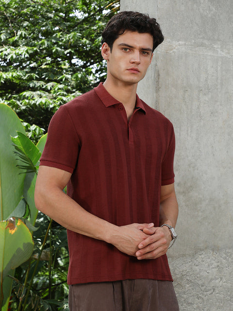 HookdRust Red Candy Stripe-Knitted Polo T-Shirt