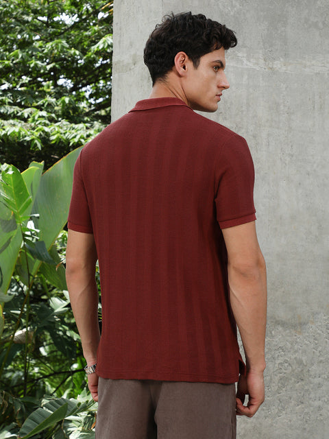 HookdRust Red Candy Stripe-Knitted Polo T-Shirt