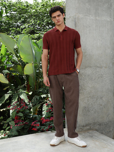 HookdRust Red Candy Stripe-Knitted Polo T-Shirt